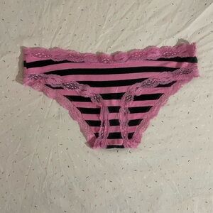 VINTAGE VSPINK Black & Pink Lace & Glitter Striped Panties Size S 2005 🩷🖤🩷🖤